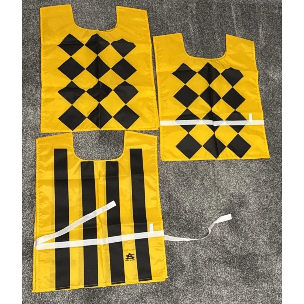 3 New Yellow Black Football Referee Vests ~ 2 Diamond Pattern ~ 1 Striped